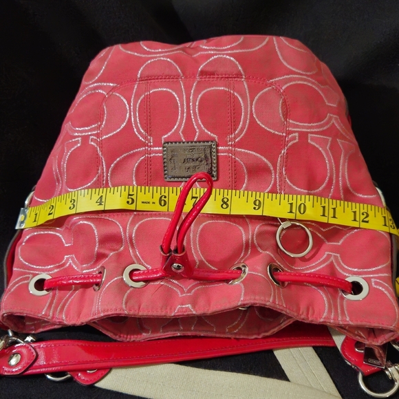 Coach Poppy Pink, Red, & Silver Signature Bucket Shoulder/Crossbody Bag - Picture 7 of 14